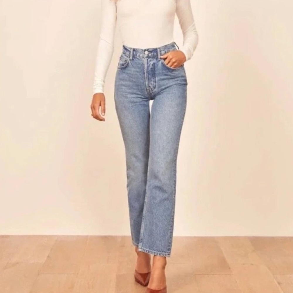 Reformation Cynthia High Rise Straight cropped Jeans In Colorado wash Denim 27